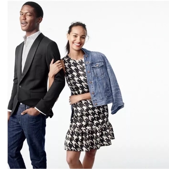 J. Crew Houndstooth Flounce Silk Dress in Wolfstooth, Size 2 - Picture 3 of 8